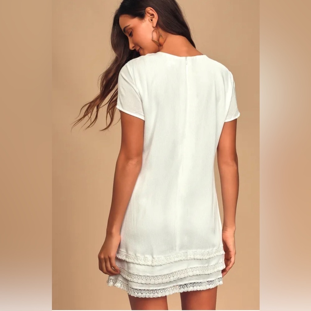 Lulu’s Buenos Aires White Shift Dress NWT Sz M Beach Resortwear Boho Minimalist - Picture 2 of 10
